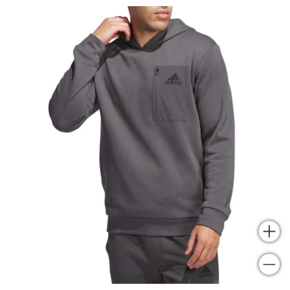Adidas Men's Gray 2XL Pullover Hoodie Soft Chest Zip Pocket Sweatshirt